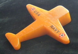 Wonderful Vintage 1930s Orange Catalin Plastic US Navy Pencil Sharpener Shaped Like an Airplane