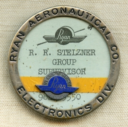 Great WWII Ryan Aeronautical Worker Badge with Sterling Silver 1Year Service Pin Attatched