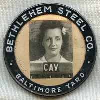Great WWII Women War Worker Photo ID Badge for Bethlehem Steel Co. Baltimore Yard