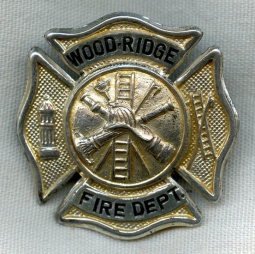 Early 1940s Wood Ridge, New Jersey Fire Department Hat Badge in Sterling