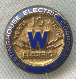 Early to Mid-Late 1950s 10 Years of Service Lapel Pin for Westinghouse Electric Corp. by Balfour
