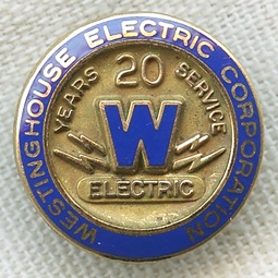 Early to Mid-Late 1950s 20 Years of Service Lapel Pin for Westinghouse Electric Corp. by Balfour