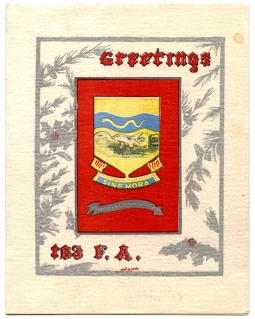 WWII 183rd Field Artillery Regiment / Battalion Christmas Card w/ Unit Crest on Front