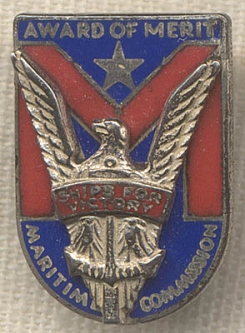 Sterling WWII Maritime Commission Merit Award Lapel Pin