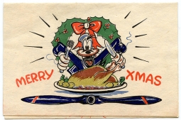 Wonderful Ca. 1943 WWII NAS Roosevelt Base, Terminal Island, CA Christmas Card & Menu. Disney Design