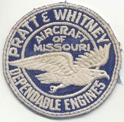 WWII Pratt & Whitney Aircraft of Missouri Workers Patch