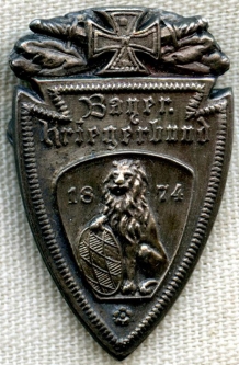 Beautiful WWI Era Bavarian Veteran Association Member Badge