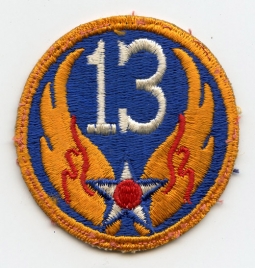 WWII USAAF 13th Air Force Patch "Bordered Star, Orange Embroidery" Variant, Lightly Used