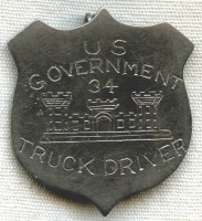 Great & Unique WWII US Army 34th Engineers "US Government Truck Driver" Badge