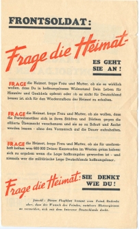 WWII USAAF Propaganda "Frage die Heimat" Leaflet Dropped on German Troops