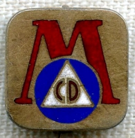 WWII Civil Defense Pin with M (for Massachusetts?) in Gilt Sterling
