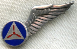 Rare WWII Civil Air Patrol Observer Wing in Enameled Silver by Robbins Co.