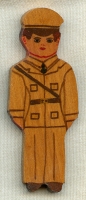 Great Early WWII US Army Soldier Large Patriotic Pin in Hand-Painted Wood from Amesbury, MA
