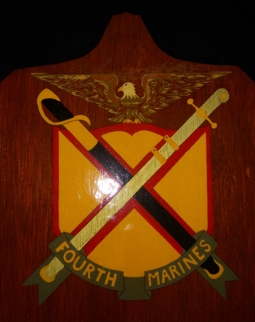 WWII Hand-Painted US 4th Marines Wooden Plaque