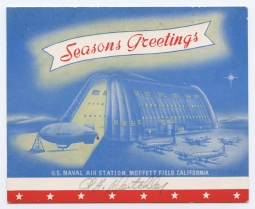 WWII US NAS Moffett Field Christmas Card with Blimp