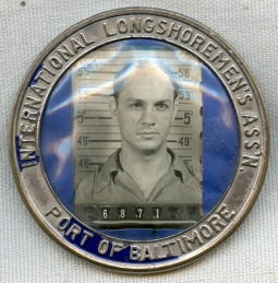 WWII Era Photo ID Badge International Longshoremen's Association Port of Baltimore