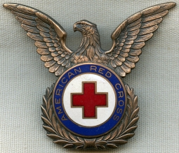 Scarce WWII American Red Cross Officer Hat Badge Maker Marked by Balfour