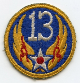 WWII USAAF 13th Air Force Patch "Bordered Star, Yellow Embroidery" Variant, Lightly Used