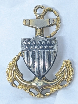 Great WWII USCG CPO Overseas Cap size Badge in Sterling & GF by GEMSCO