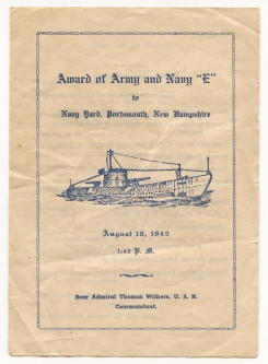 WWII US Navy "E" for Efficiency Award Ceremony Program for 1st Portsmouth Ship Yard (PNSY) Award