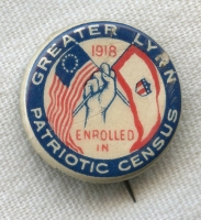 WWI Greater Lynn, Massachusetts Patriotic Census Celluloid Pin