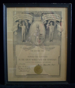 WWI Manchester, New Hampshire Service Certificate for Fred L. Morrill (Naval Aviation)
