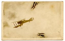 WWI Aviation RPPC Doctored to Show Two German Aircraft Descending on a US Aircraft