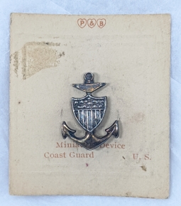 Ext Rare WWI USCG CPO Overseas Cap or Sweet Heart Size Badge on Original Card of Issue by P&B