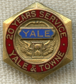 Beautiful 1930's Yale Lock Co. 20 Year Service Pin in 10K by Whitehead & Hoag