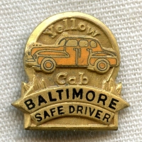Cool Early 1950s Yellow Cab of Baltimore, Maryland Safe Driver Award Lapel Pin