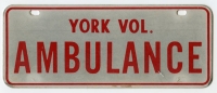 1970s York, Maine Volunteer Fire Department Ambulance Vehicle Tag