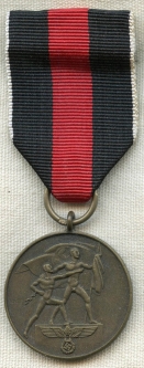 Minty 1938 Entry into Czechoslovakia (Sudetenland) Medal with Pin Back Ribbon Mount