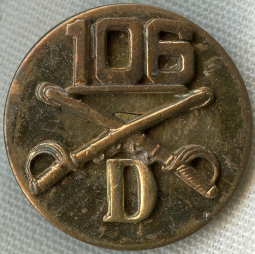 Scarce 1930's US Army 106th Cavalry Regiment Troop D Enlisted Man Collar Insignia