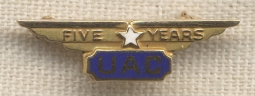 WWII 10K Gold United Aviation Corp. (UAC) 5 Years of Service Pin by Balfour