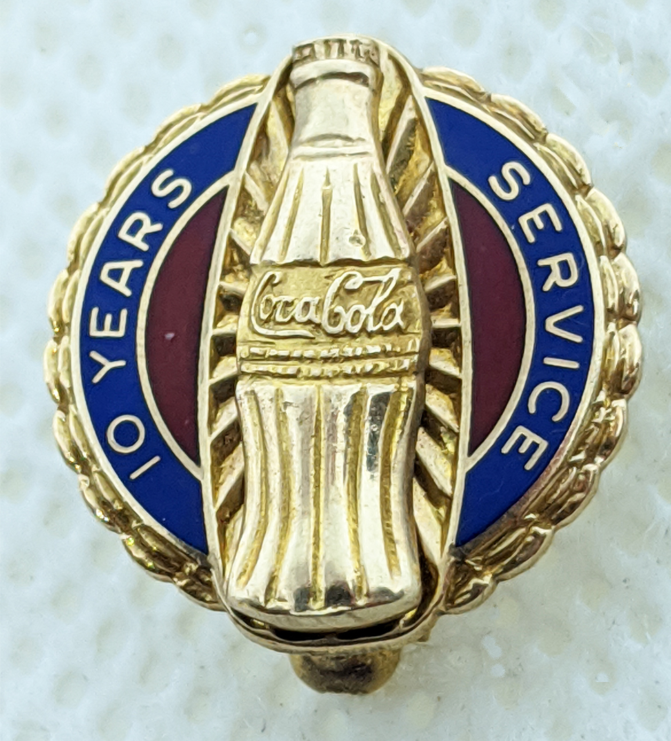 1930's - 40's Coca Cola 10 Year Service Pin in 10K Gold by Dieges & Clust.