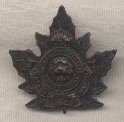 Cap Badge for 127th (12th York Rangers) Battalion CEF