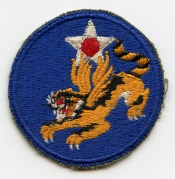 WWII USAAF 14th Air Force Patch "Single Elbow" Variant, Lightly Worn