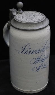 Great 1860's - 1870's German 1L Beer Stein from the Lowenbrau 'Keller' in Munich