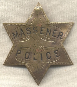 Circa 1870s-1880s Massener Police Badge <p> NO LONGER AVAILABLE