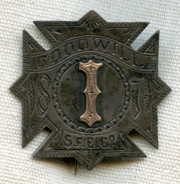 1870s Pottstown, PA Good Will Steam Fire Engine Company #1 Badge Coin Silver & 10K