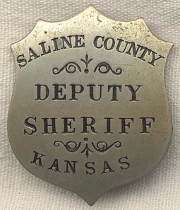 1890s Saline County, Kansas Deputy Sheriff Badge