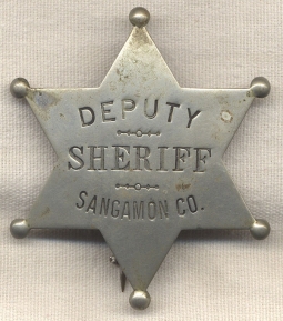 Great 1890s - 1900 Sangamon County, Michigan Deputy Sheriff Badge