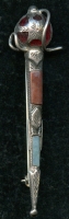 Circa 1890s Scottish Basket Hilt Sword Brooch in Silver and Agate