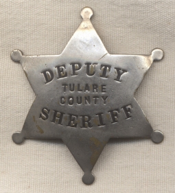1890s Tulare County, California Deputy Sheriff Badge by Fresno Rubber Stamp Co.