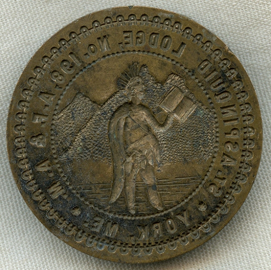 Wonderful Ca. 1893 Brass Masonic Seal Stamp of the St. Aspinquid Lodge, No. 198 of York, Maine
