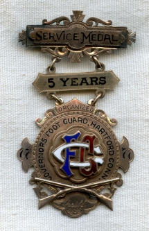 1896 Named 10K Gold 5 Year Service Medal for Connecticut Governor's Foot Guard Hartford