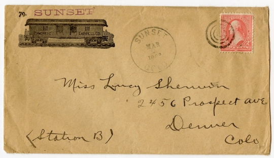 1898 Postal Cover from Pacific Express Co. in Sunset, Colorado (Ghost Town Near Boulder)