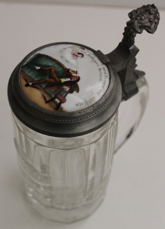 Nice Ca. 1900 German Glass Beer Stein with Hand-Painted Enamel Top Bearing an Ode to Cigars