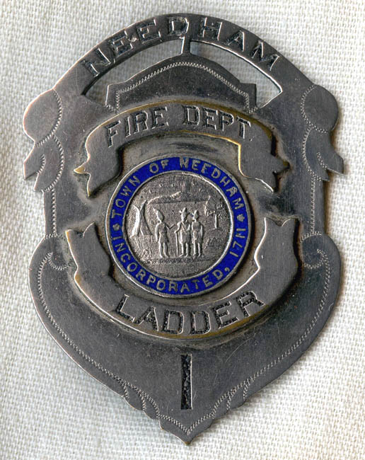 Hand-Made Circa 1900 Needham, Massachusetts Fire Department Ladder 1 Badge