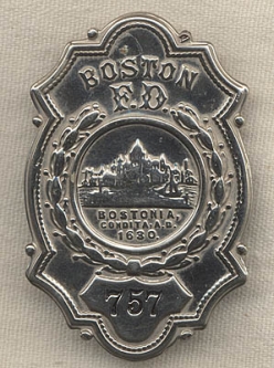 Ca. 1945 Boston Fire Department Badge with Retirement Engraving to John J. Burke